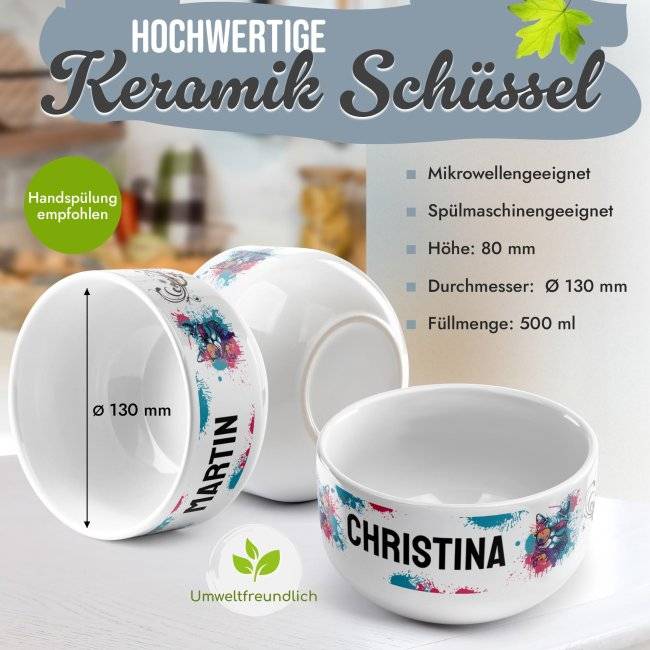 Tassendruck Kinder-Müslischüssel - Katze bunt - mit Name - 500 ml zollfrei
