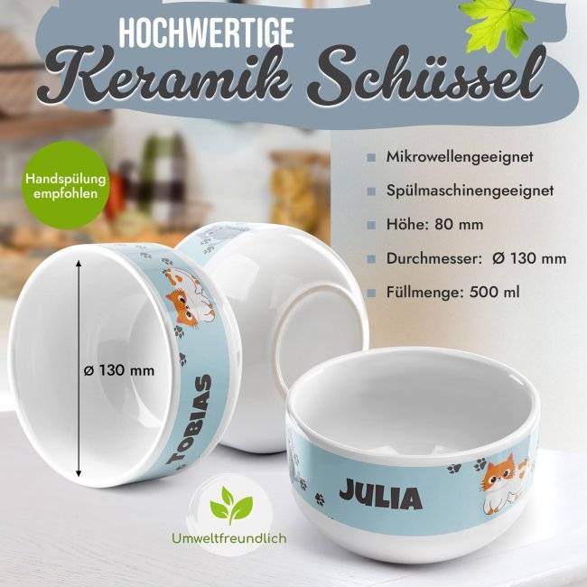Tassendruck Kinder-Müslischüssel - Katze Comic - mit Name - 500 ml 50% Rabatt für begrenzte Zeit