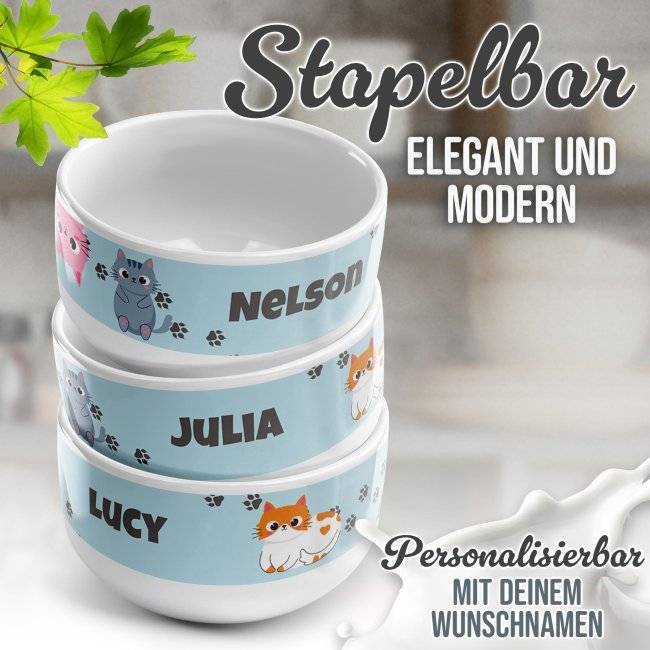 Tassendruck Kinder-Müslischüssel - Katze Comic - mit Name - 500 ml 50% Rabatt für begrenzte Zeit
