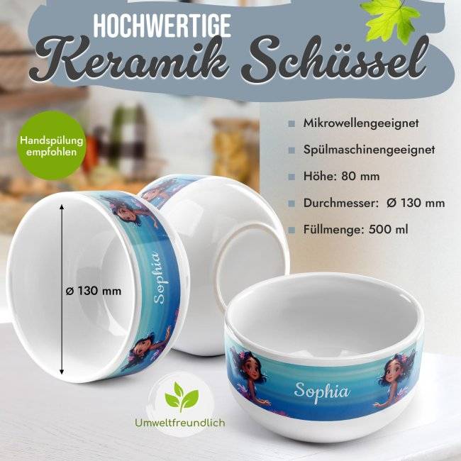 Tassendruck Kinder-Müslischüssel - Meerjungfrau - mit Name - 500 ml 2025