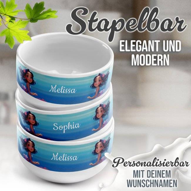 Tassendruck Kinder-Müslischüssel - Meerjungfrau - mit Name - 500 ml 2025