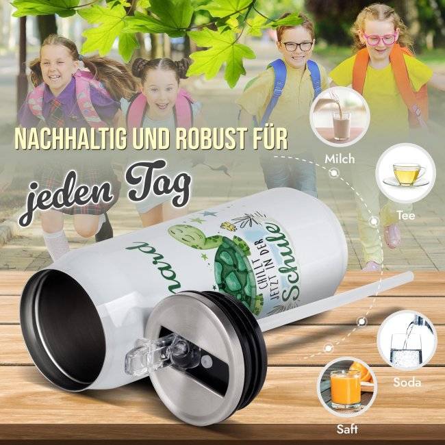 Tassendruck Cola-Dose - Chillt jetzt in der Schule - mit Name - Weiß 420 ml im Angebot