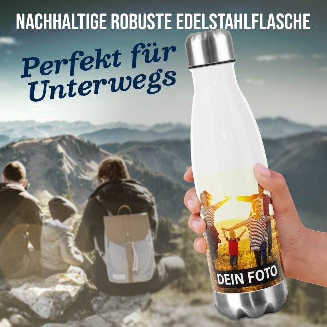 Tassendruck Edelstahl-Trinkflasche selbst gestalten - weiß - in 500 ml und 750 ml Fabrik Onlineshop
