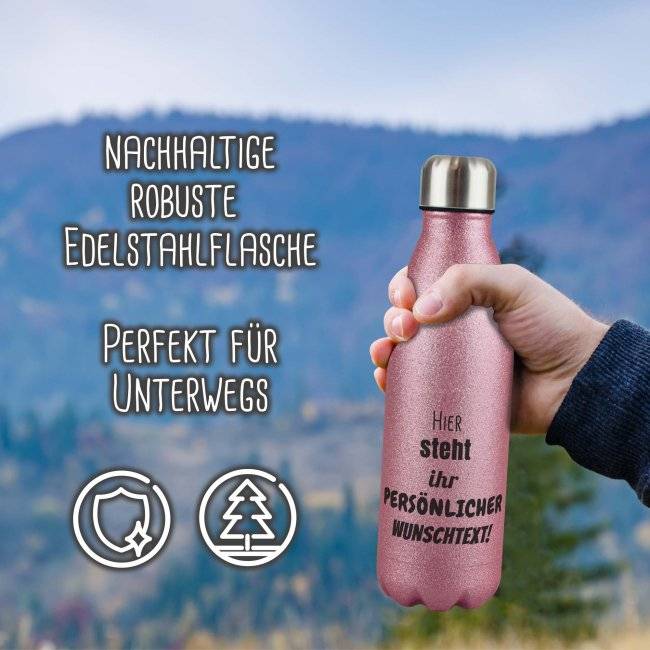 Tassendruck Glitzerflasche aus Edelstahl selbst gestalten - individuell mit Text - 500 ml Sonderangebot