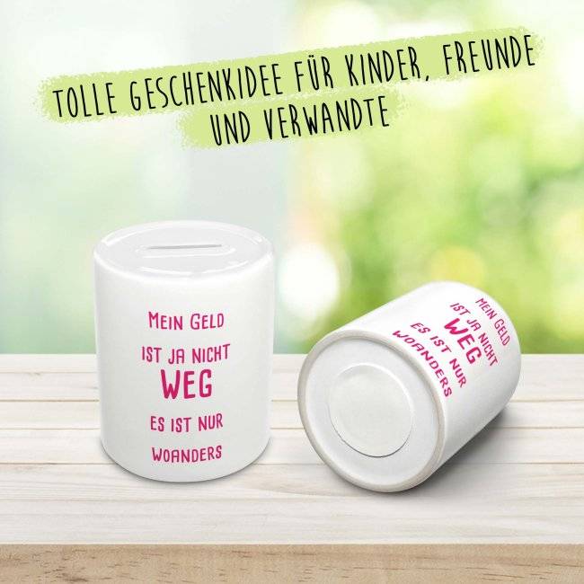 Tassendruck Spardose zum selbst Beschriften mit Wunschtext Online Shopping