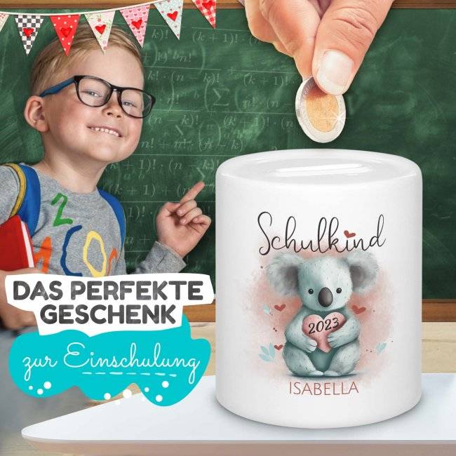 Tassendruck Personalisierbare Spardose als Geschenk zur Einschulung - verschiedene Tiermotive - mit Name und Jahr personalisierbar Cyber Monday