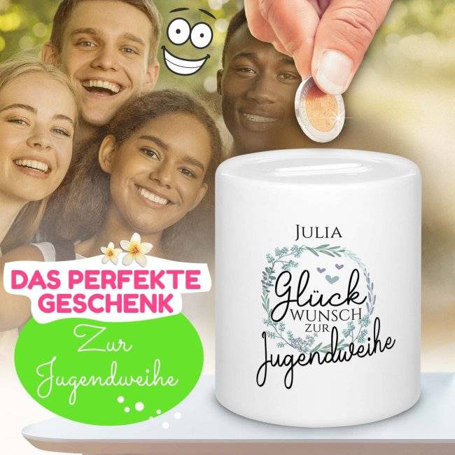 Tassendruck Spardose - Glückwunsch zur Jugendweihe - mit Name personalisierbar Osterangebot
