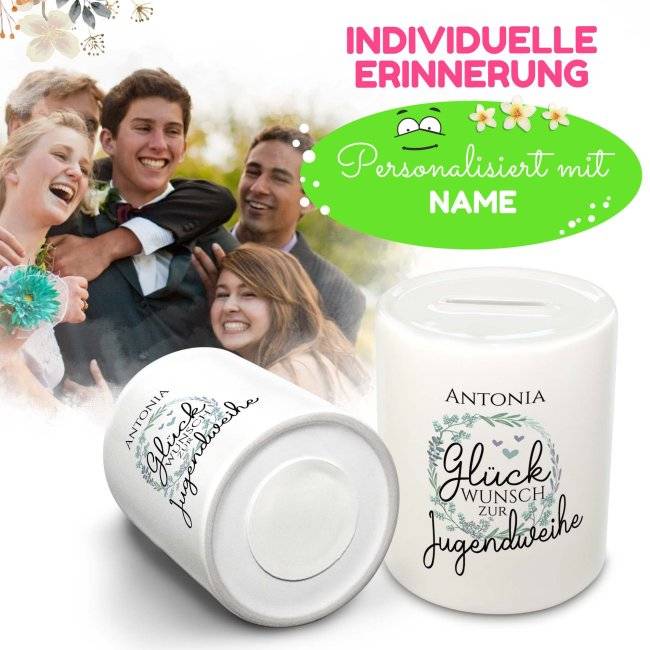 Tassendruck Spardose - Glückwunsch zur Jugendweihe - mit Name personalisierbar Osterangebot