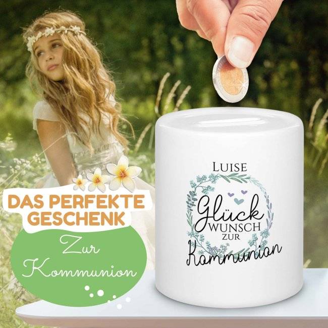 Tassendruck Spardose - Glückwunsch zur Kommunion - mit Name personalisierbar Muttertagsangebot