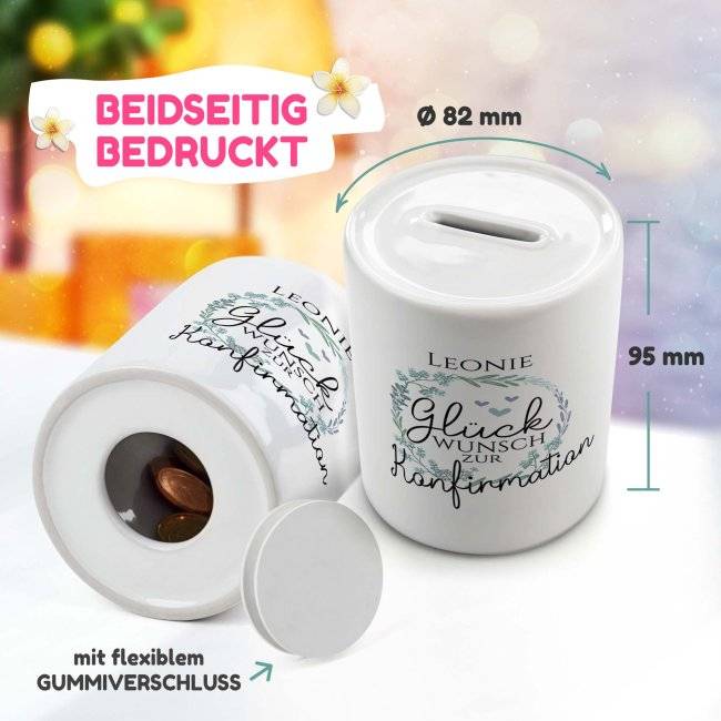 Tassendruck Spardose - Glückwunsch zur Konfirmation - mit Name personalisierbar Vatertagsangebot