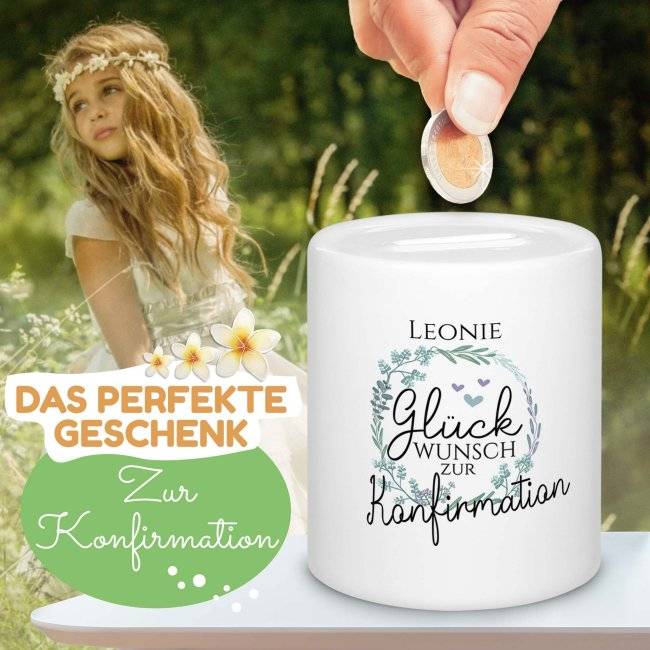 Tassendruck Spardose - Glückwunsch zur Konfirmation - mit Name personalisierbar Vatertagsangebot