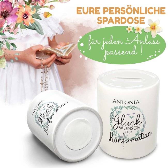 Tassendruck Spardose - Glückwunsch zur Konfirmation - mit Name personalisierbar Vatertagsangebot