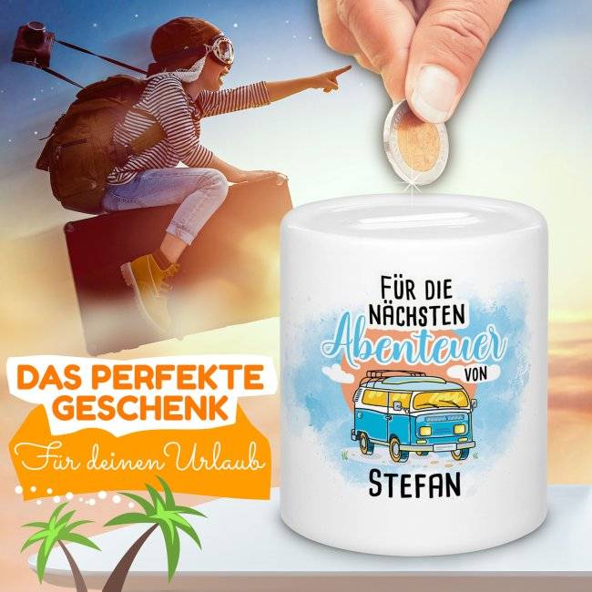 Tassendruck Spardose für den Urlaub - Für die nächsten Abenteuer - mit Name beschriften Valentinstagsangebot