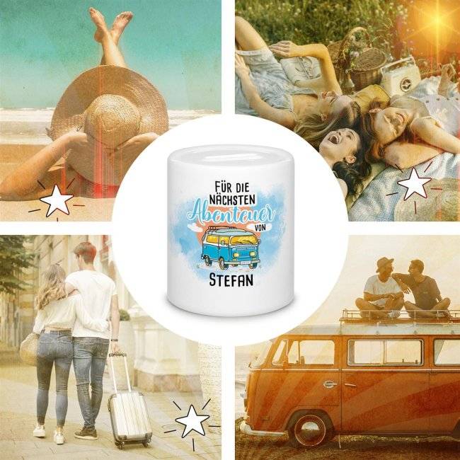 Tassendruck Spardose für den Urlaub - Für die nächsten Abenteuer - mit Name beschriften Valentinstagsangebot