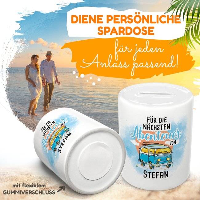 Tassendruck Spardose für den Urlaub - Für die nächsten Abenteuer - mit Name beschriften Valentinstagsangebot