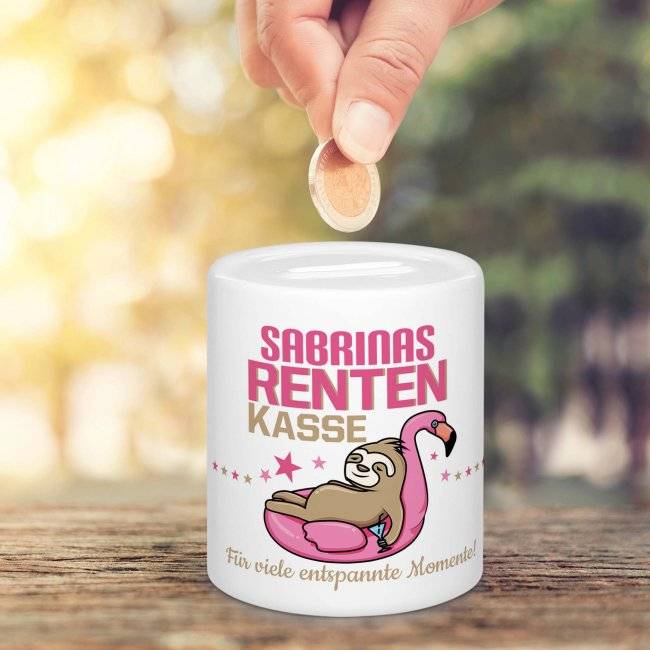 Tassendruck Spardose für Renterin - Rentenkasse - mit Name personalisierbar Top Angebot