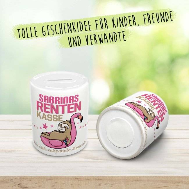 Tassendruck Spardose für Renterin - Rentenkasse - mit Name personalisierbar Top Angebot