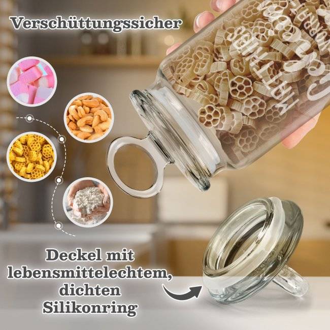 Tassendruck Vorratsdose aus Glas mit Gravur - Geheim Vorrat - mit Name - Verschiedene Größen Räumungsverkauf