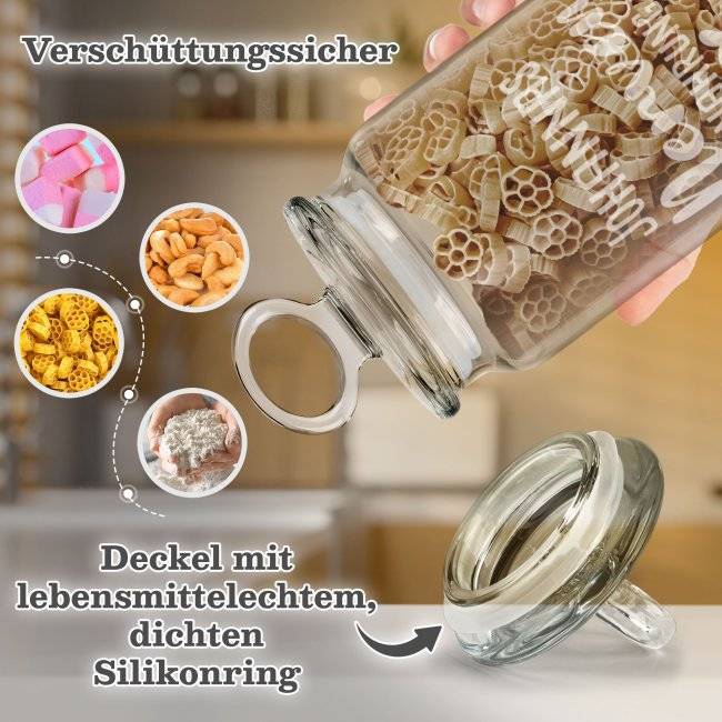 Tassendruck Vorratsdose aus Glas mit Gravur - Nerven Nahrung - mit Name - Verschiedene Größen Kauf eins, bekomm eins gratis