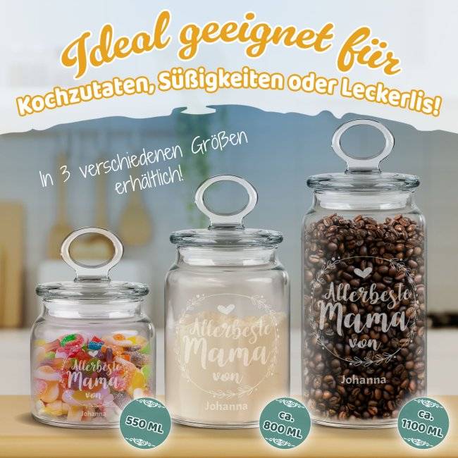 Tassendruck Vorratsdose aus Glas - Allerbeste Mama von - mit Name - Verschiedene Größen Riesige Ersparnisse