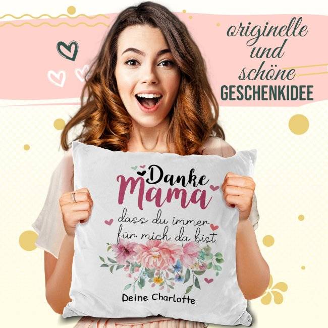 Tassendruck Kissen für Mama - Danke Mama, dass Du mich liebst - mit Wunschtext beschriften 50% Rabatt mit kostenlosem Versand