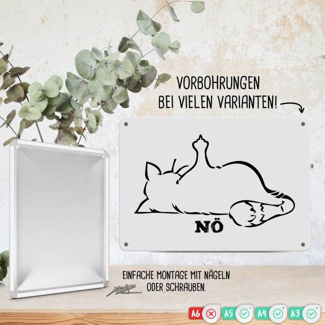 Tassendruck Blechschild - Nö Katze Mittelfinger Fabrikverkauf
