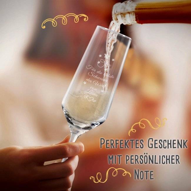 Tassendruck Sektglas mit Gravur - Beste Familienmitglieder weiblich Limitierter Zeitrabatt