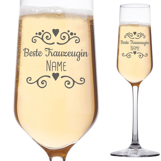 Tassendruck Sektglas mit Gravur - Beste Trauzeugin - mit Name
