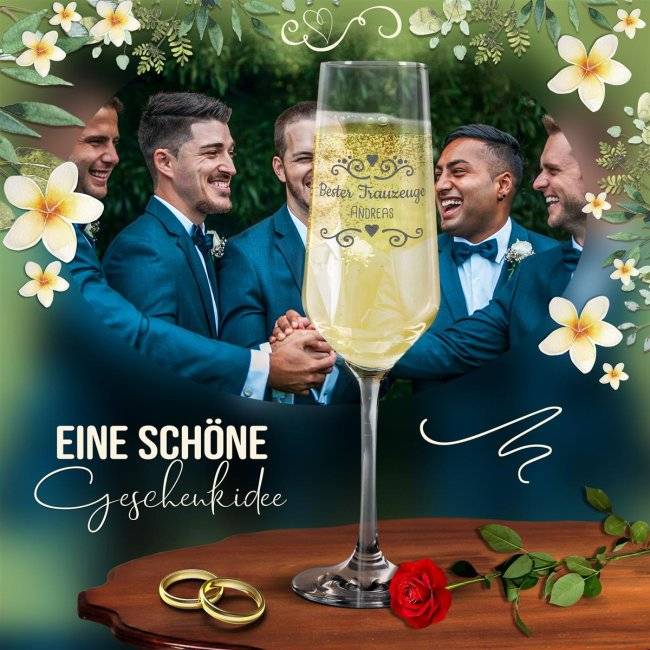 Tassendruck Sektglas mit Gravur - Bester Trauzeuge - mit Name Günstig kaufen