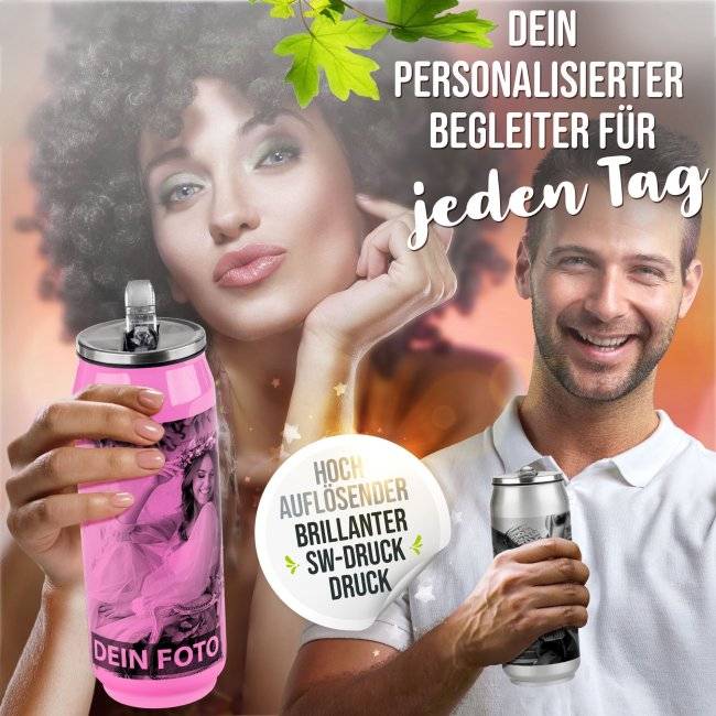 Tassendruck Coladose mit Trinkhalm aus Edelstahl selbst gestalten - 3 Farben - 420 ml Exklusive Angebote