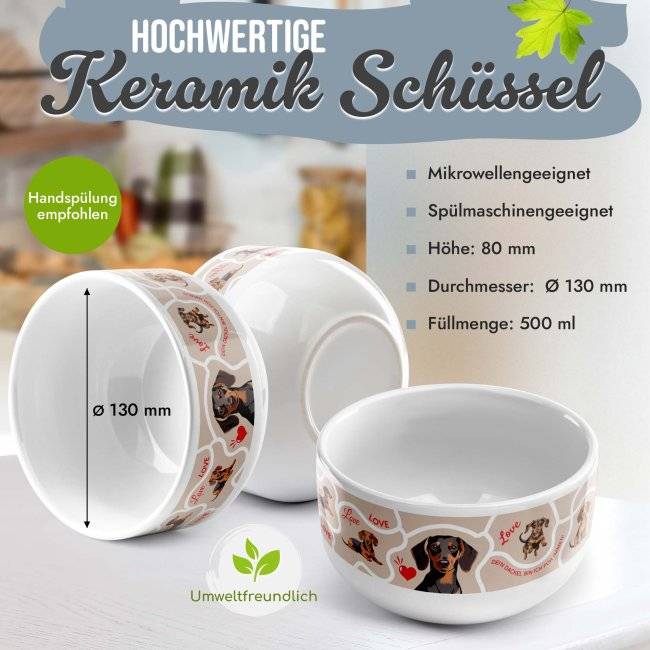 Tassendruck Müslischüssel - Dackel - 500 ml Kauf eins, bekomm eins gratis