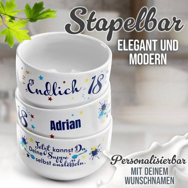 Tassendruck Müslischüssel - 18. Geburtstag - Suppe selber auslöffeln - mit Name - 500 ml Tiefpreis