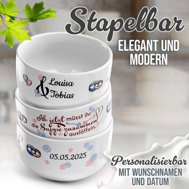 Tassendruck Müslischüssel - Suppe gemeinsam auslöffeln - mit Name - 500 ml Super Sparpreis