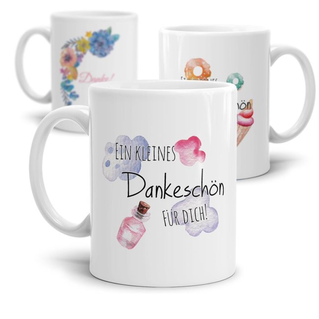 Tassendruck Dankeschön- -verschiedene Motive Kostenlose Rückgabe
