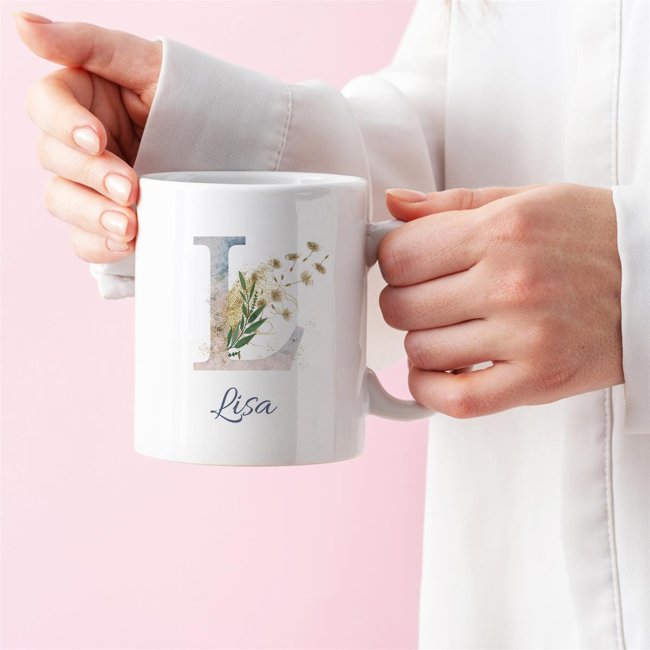 Tassendruck Personalisierbare Namenstasse mit Blumenbuchstabe Begrenzte Freigabe