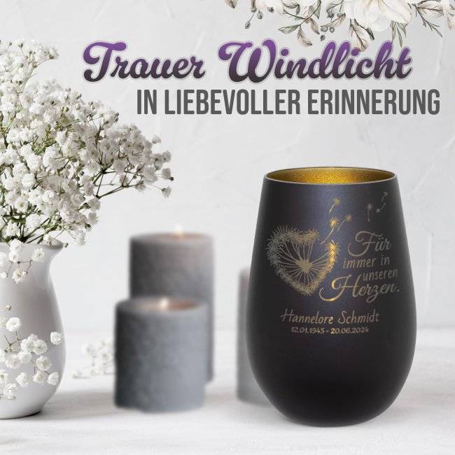 Tassendruck Trauerlicht - Für immer in unseren Herzen - mit Name & Datum - inkl. Teelicht Neueste Stile