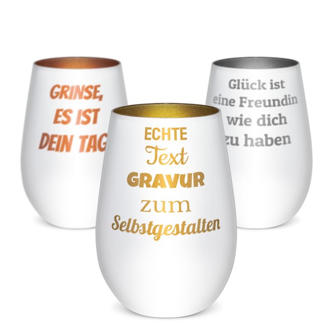 Tassendruck Weißes Windlicht mit Gravur - mit 5 Zeilen Text selbst gestalten - inkl. Teelicht - verschiedene Farben Letzte 2 Tage