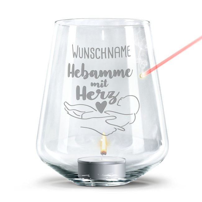 Tassendruck Personalisierbares Windlicht - Hebamme mit Herz - mit Name Zeitbegrenzte Promotion