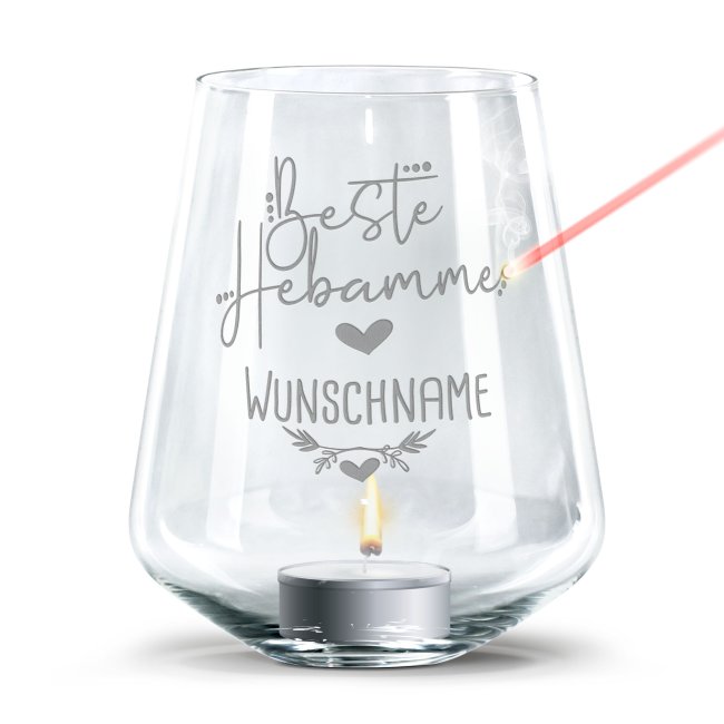 Tassendruck Personalisierbares Windlicht für die beste Hebamme - mit Name