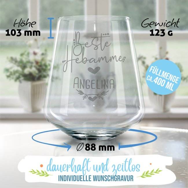 Tassendruck Personalisierbares Windlicht für die beste Hebamme - mit Name Sonderangebot der Fabrik
