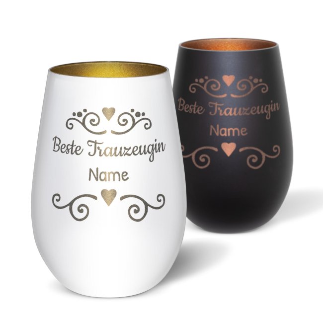 Tassendruck Windlicht mit Gravur - Beste Trauzeugin - mit Name - inkl. Teelicht 50% Rabatt mit kostenlosem Versand