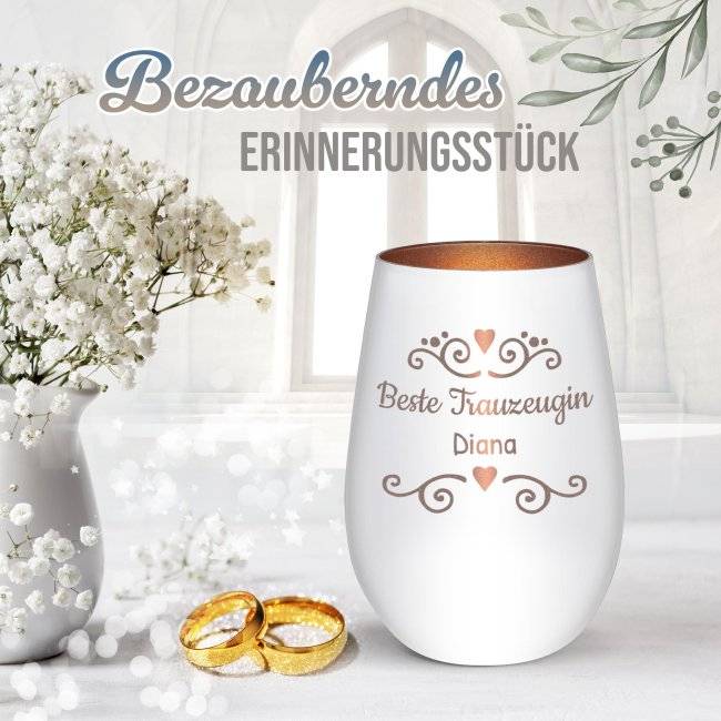 Tassendruck Windlicht mit Gravur - Beste Trauzeugin - mit Name - inkl. Teelicht 50% Rabatt mit kostenlosem Versand