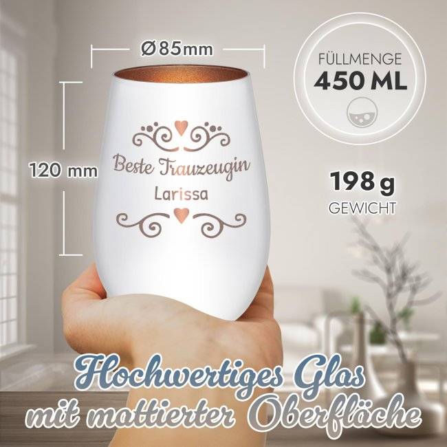 Tassendruck Windlicht mit Gravur - Beste Trauzeugin - mit Name - inkl. Teelicht 50% Rabatt mit kostenlosem Versand