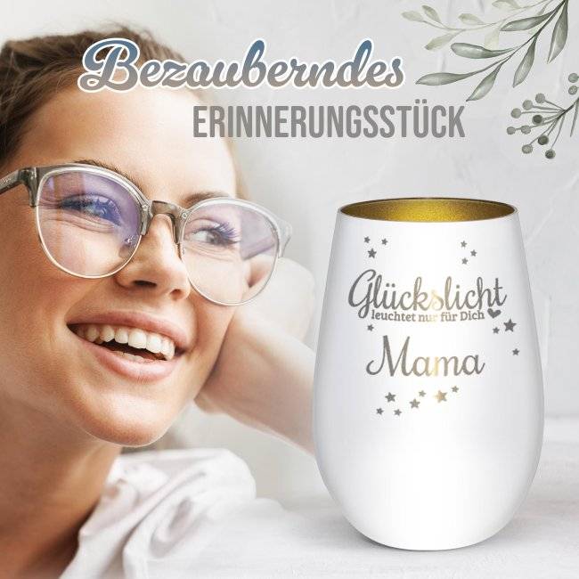 Tassendruck Windlicht mit Gravur - Glückslicht für dich - mit Name - inkl. Teelicht Clearance-Verkauf