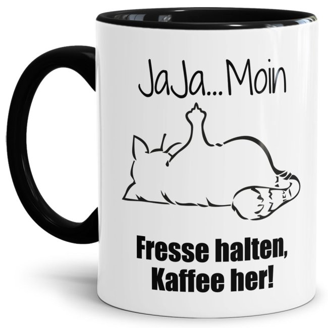 Tassendruck mit lustigem Spruch - Nö-Katze Ja Ja Moin - Schwarz Rabatte dieses Monats