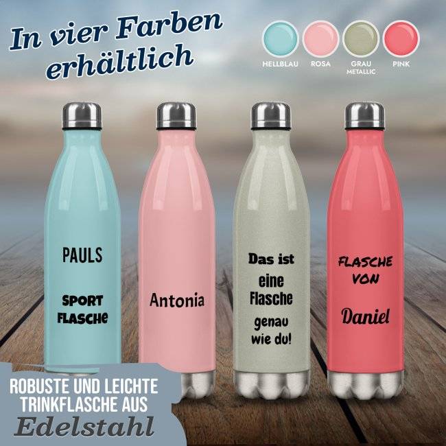 Tassendruck Farbige Edelstahl-Trinkflasche mit Text selbst gestalten - 4 Farben - 500 ml Hotsell