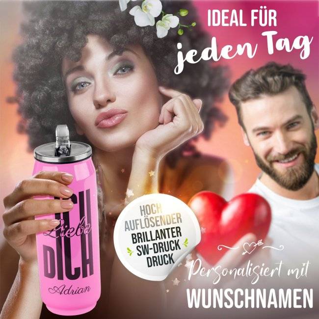 Tassendruck Edelstahl Trinkflasche Cola-Dose - Ich liebe dich - mit Name - verschiedene Farben, 420 ml Fabrikverkauf