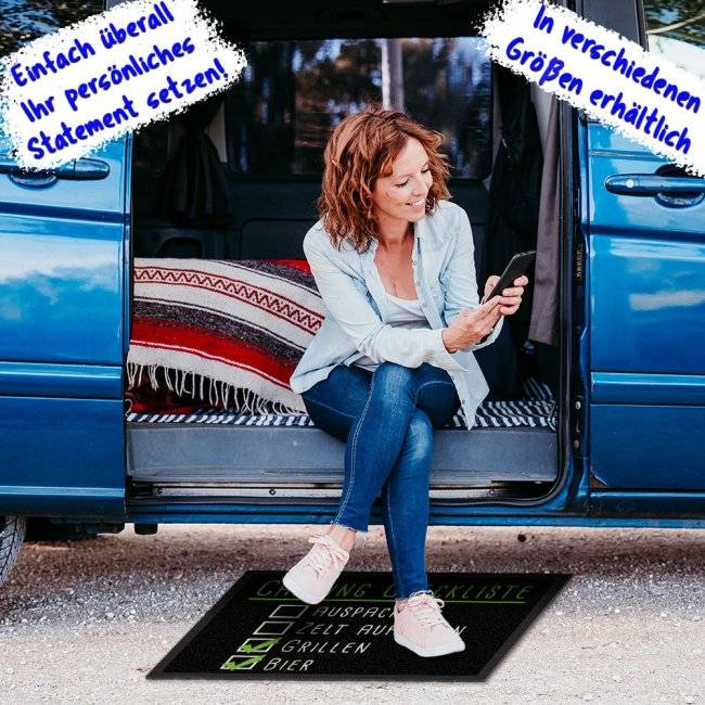 Tassendruck Lustige Fußmatte Camping - Camping Checkliste Versandkostenfrei