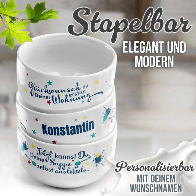 Tassendruck Müslischüssel - Erste Wohnung - mit Name - 500 ml Kauf eins, bekomm eins gratis