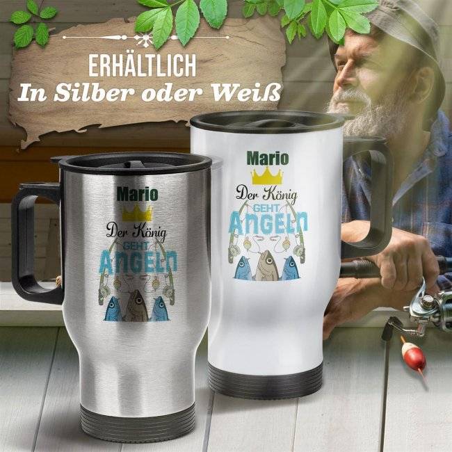 Tassendruck Edelstahl-Thermobecher - Der König geht angeln - mit Name personalisierbar Bis zu 55% Rabatt